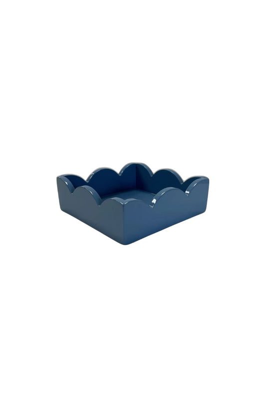 Lacquered Scalloped Napkin Holder | Navy Blue