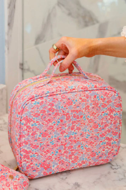 TRVL2 Toiletry Case in Marseille with Pink Stripe Liner