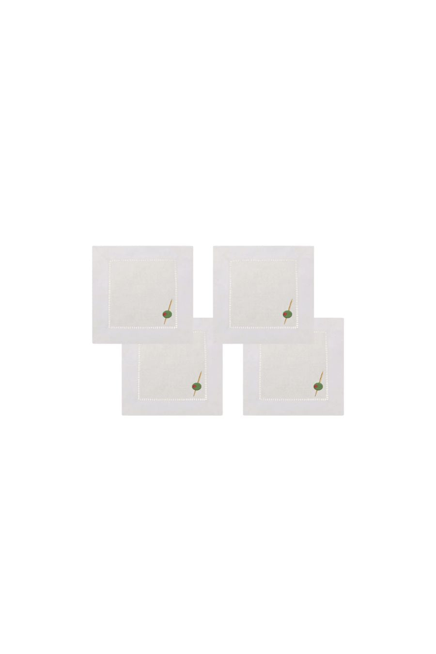 Olive Embroidered Cocktail Napkins S/4