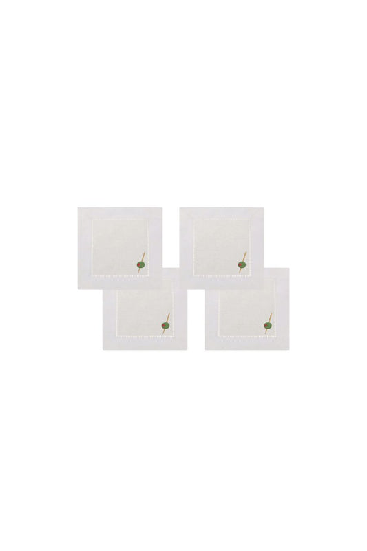 Olive Embroidered Cocktail Napkins S/4