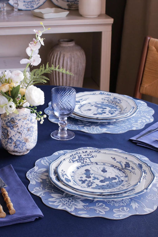 VIDA Faenza 11" Dinner Plate Set of 4 White and Blue