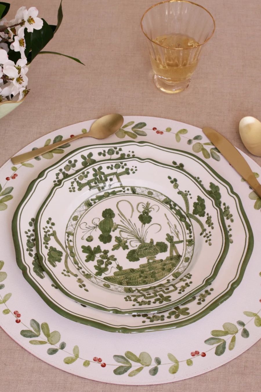 VIDA Faenza 9" Salad Plate Set of 4 White and Green