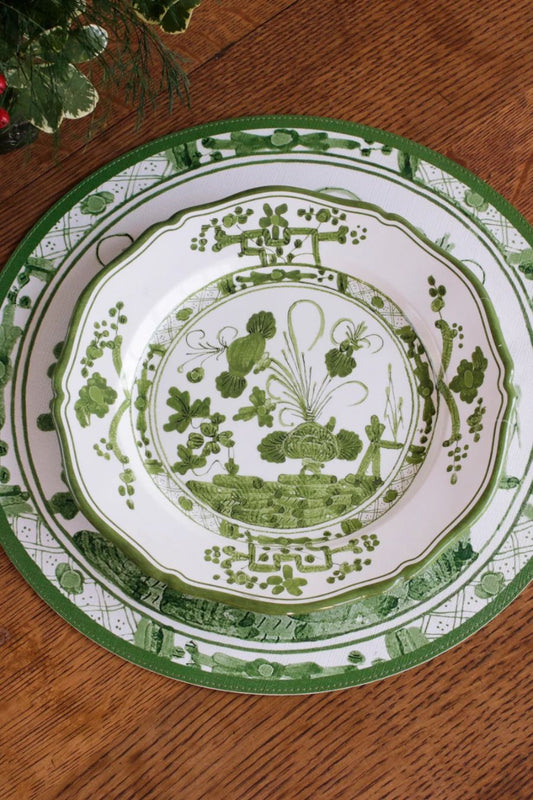 VIDA Faenza 11" Dinner Plate Set of 4 White and Green