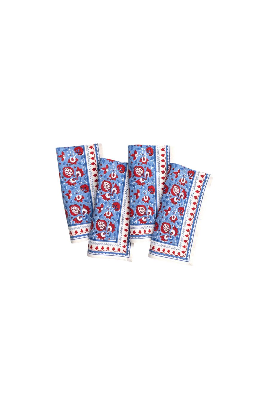 Pom Fan Flower Blue & Red Napkin | Set of 4