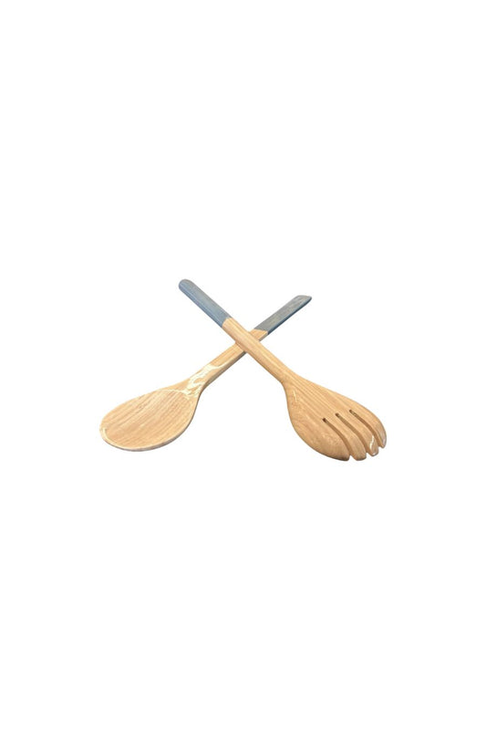 Large Bamboo Salad Servers Dove Blue