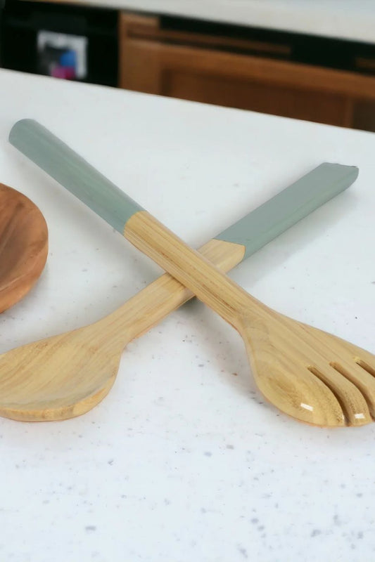 Large Bamboo Salad Servers in Pastel Green