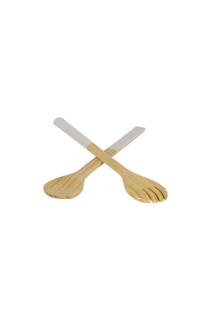 Large Bamboo Salad Servers in White