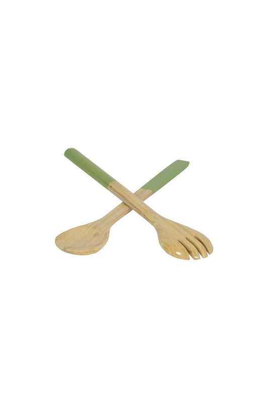 Large Bamboo Salad Servers in Pastel Green