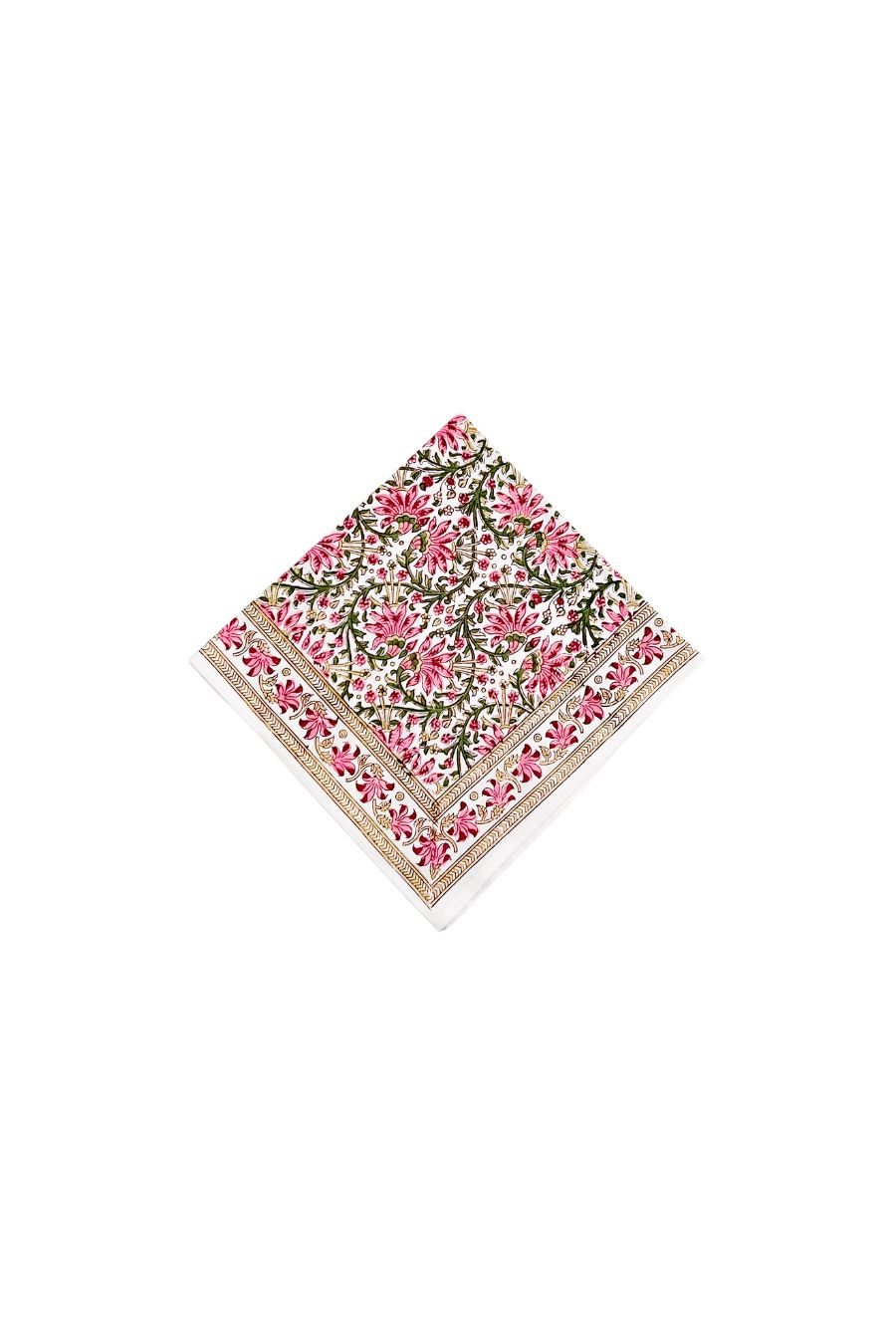 Don Lino Pink, Green, and White Block Print Dinner Napkins, set of 4 cotton napkins