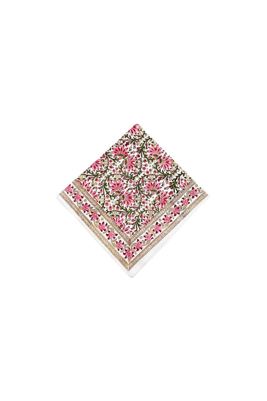 Don Lino Pink, Green, and White Block Print Dinner Napkins, set of 4 cotton napkins