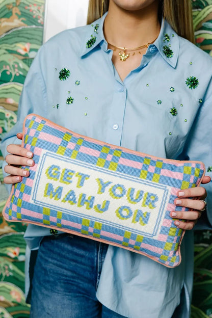 Get Your Mahj On Needlepoint Pillow