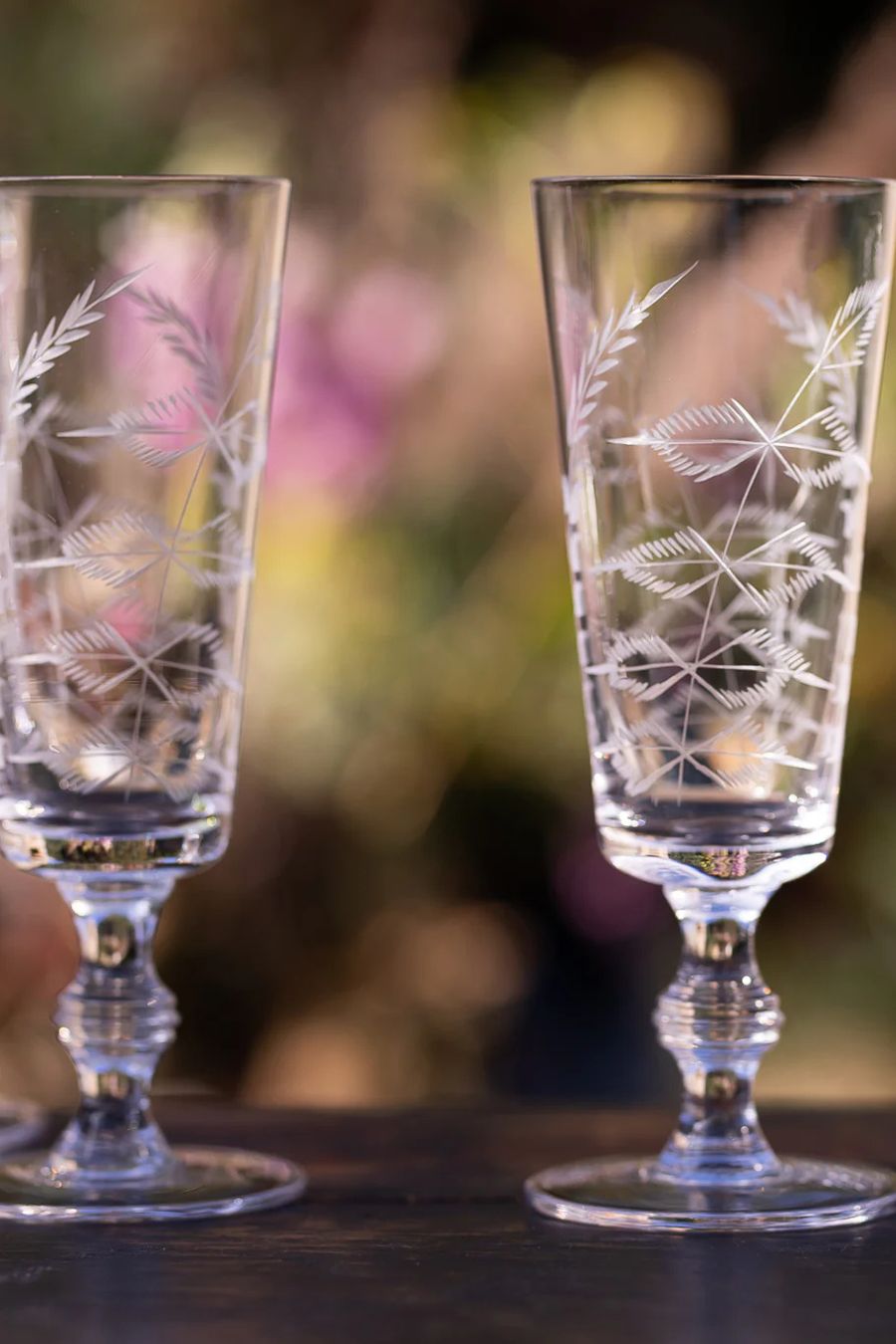 Crystal Champagne Flutes with Fern Design