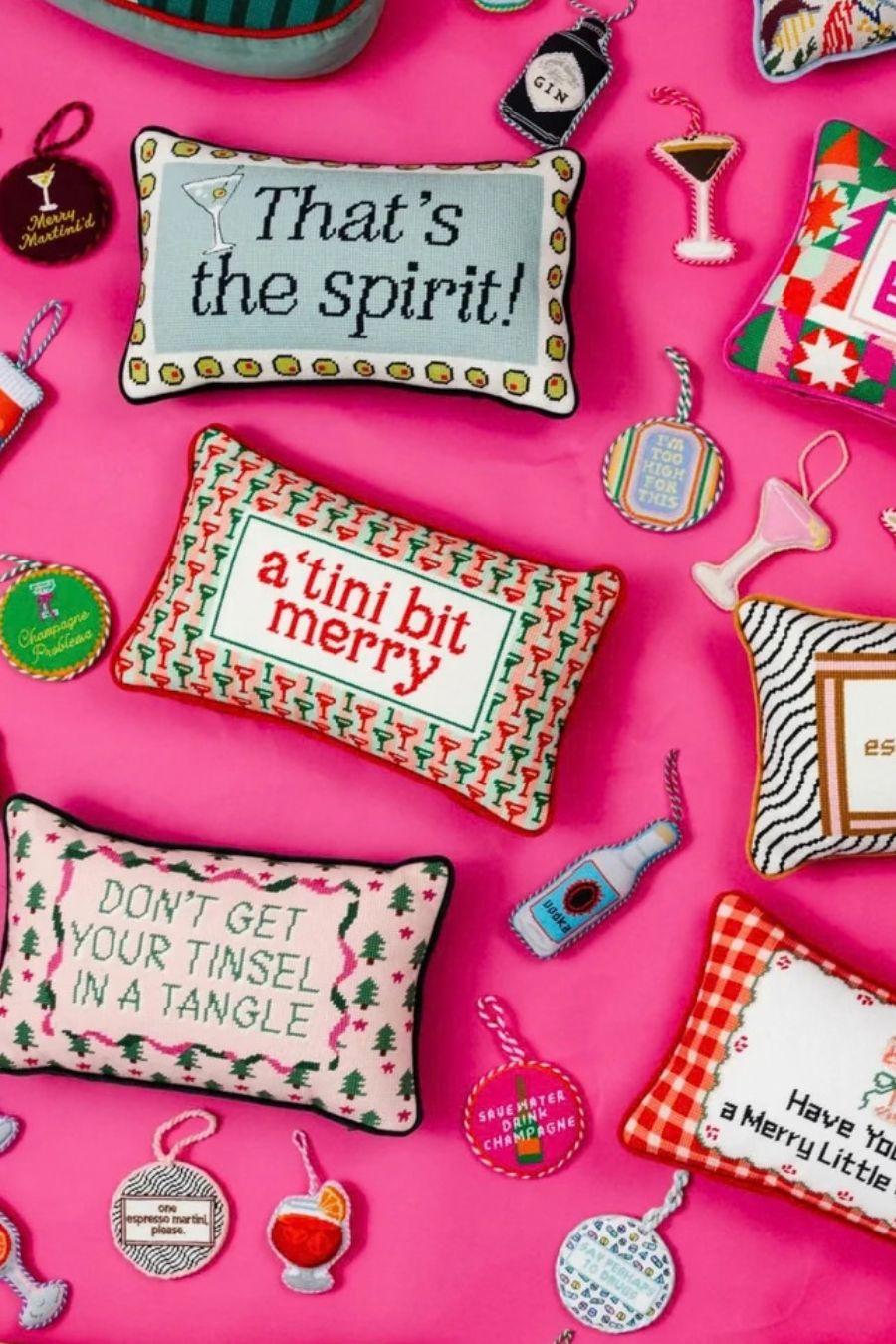 A Tini Bit Merry Needlepoint Pillow by Furbish Studio