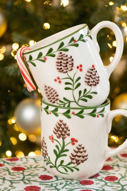 Holly & Pinecones Mug, Set of 2 by Pomegranate