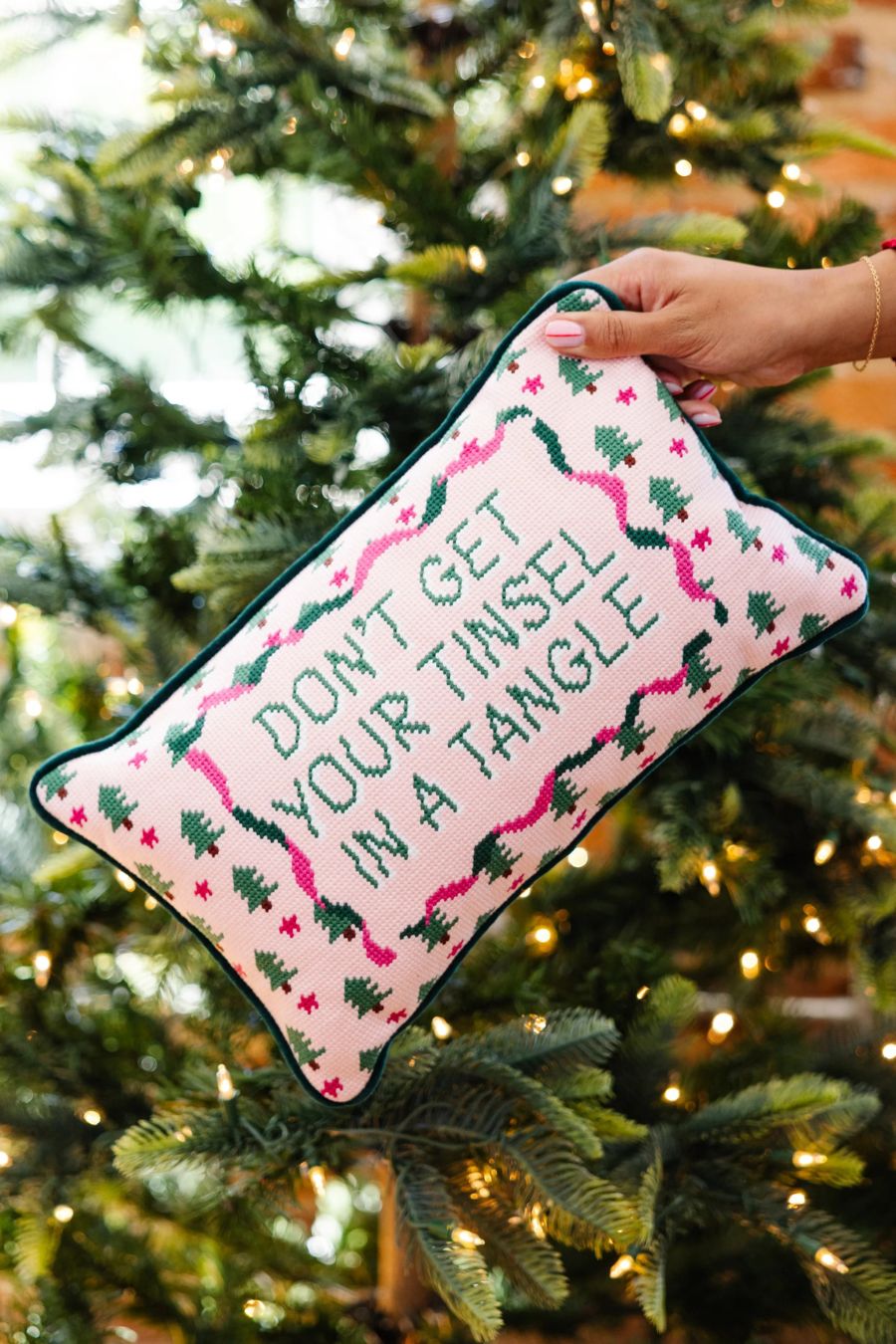 Tinsel in a Tangle Needlepoint Pillow by Furbish Studio