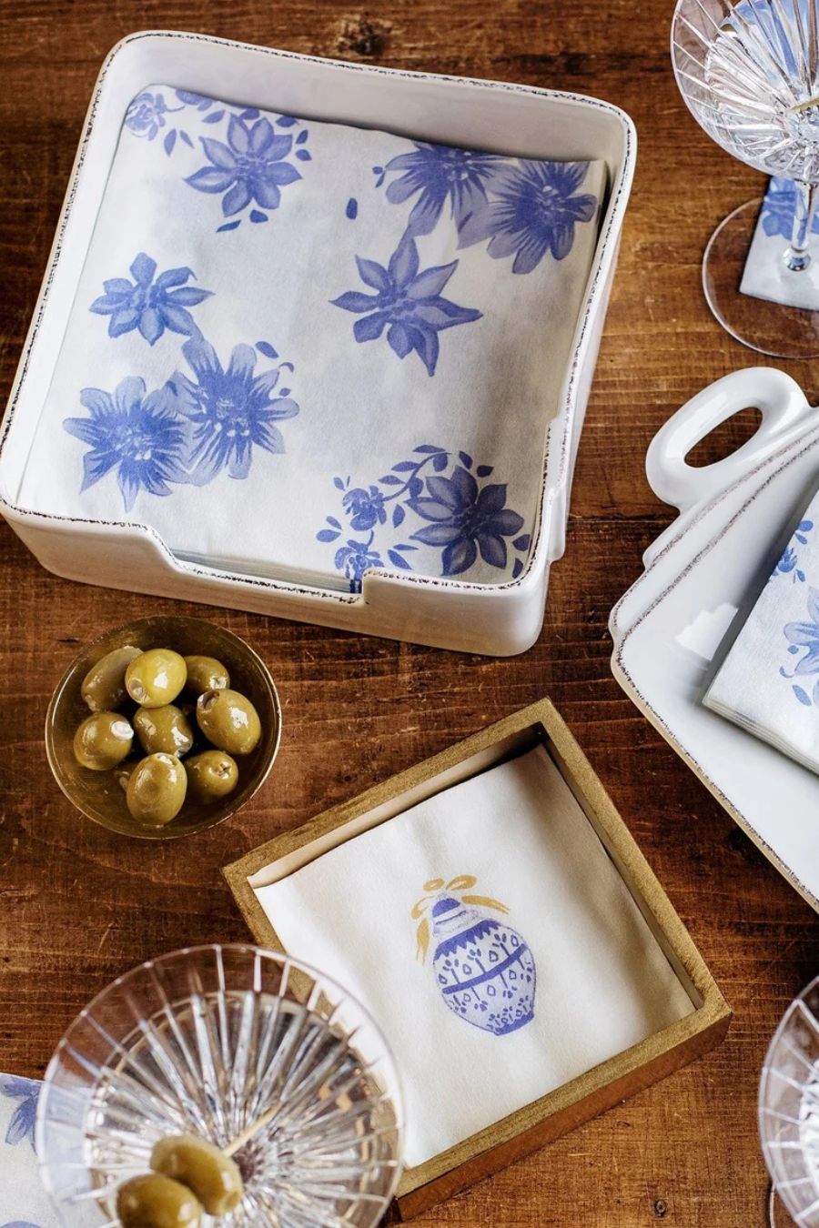Cocktail Napkins in Blue Ginger Jar by Vietri
