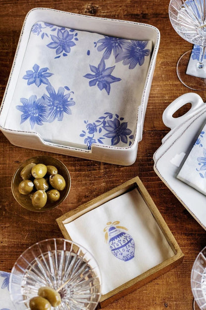 Cocktail Napkins in Blue Ginger Jar by Vietri