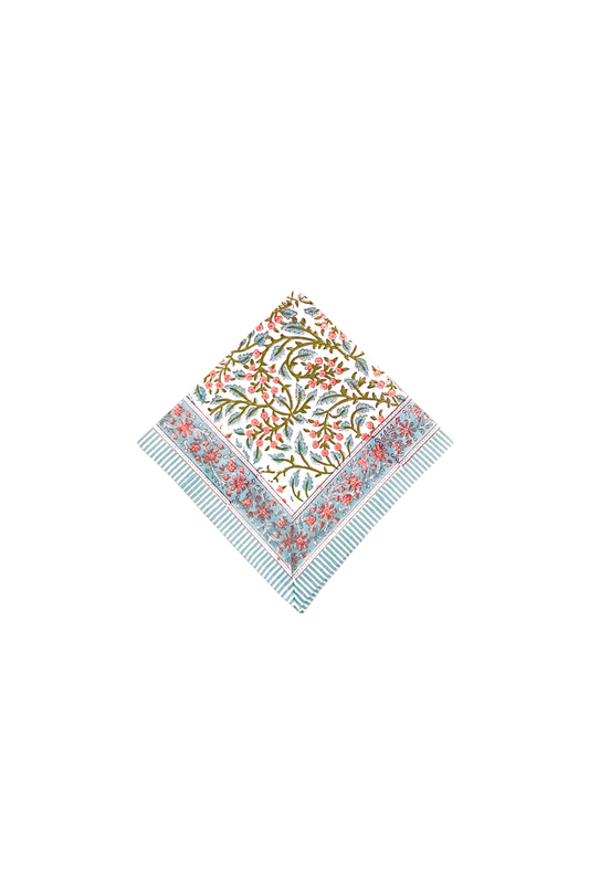 Pink/Blue Block Print Dinner Napkin