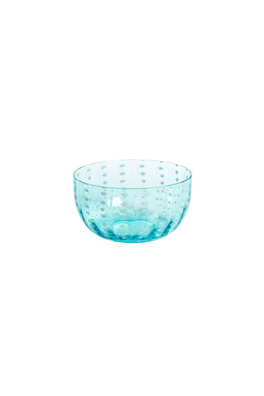 Portofino White Dot Glass Bowl in Aqua Blue