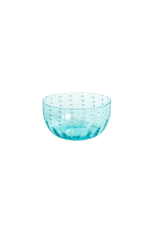 Portofino White Dot Glass Bowl in Aqua Blue