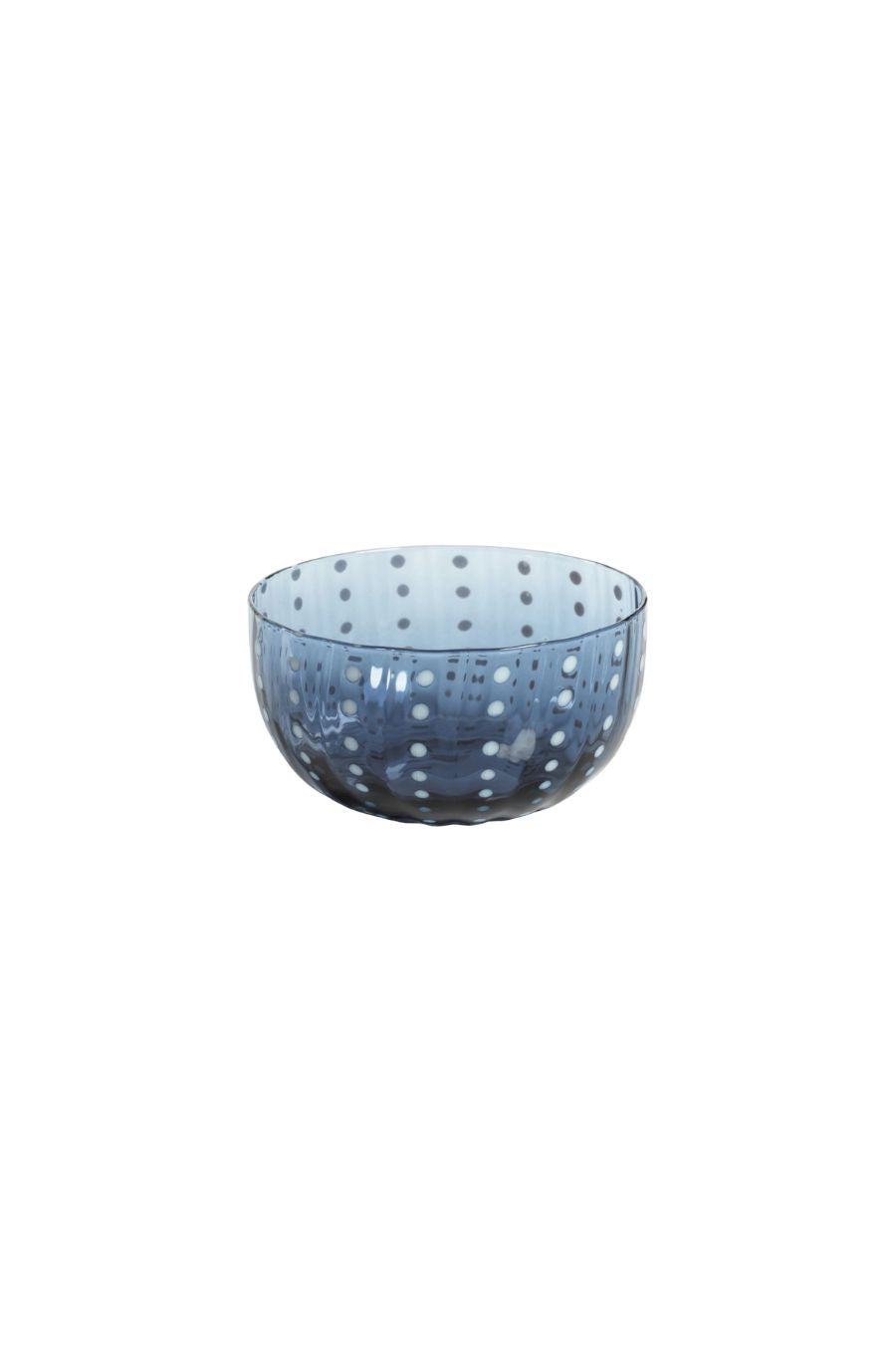 Portofino White Dot Glass Bowl in Dark Blue