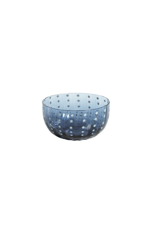 Portofino White Dot Glass Bowl in Dark Blue
