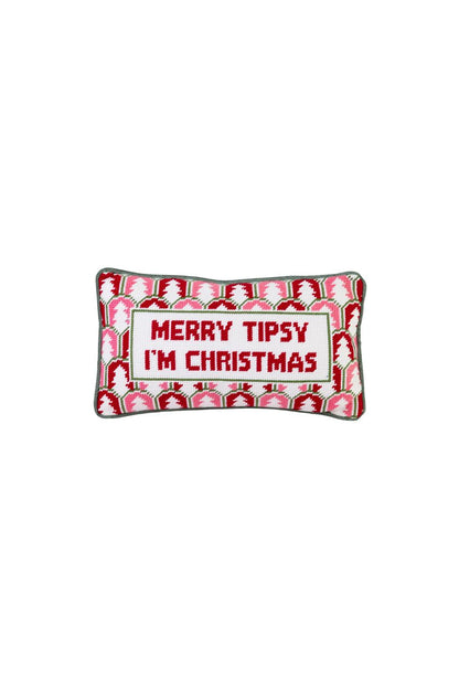 Merry Tipsy Needlepoint Pillow