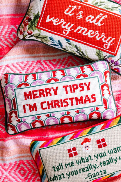 Merry Tipsy Needlepoint Pillow