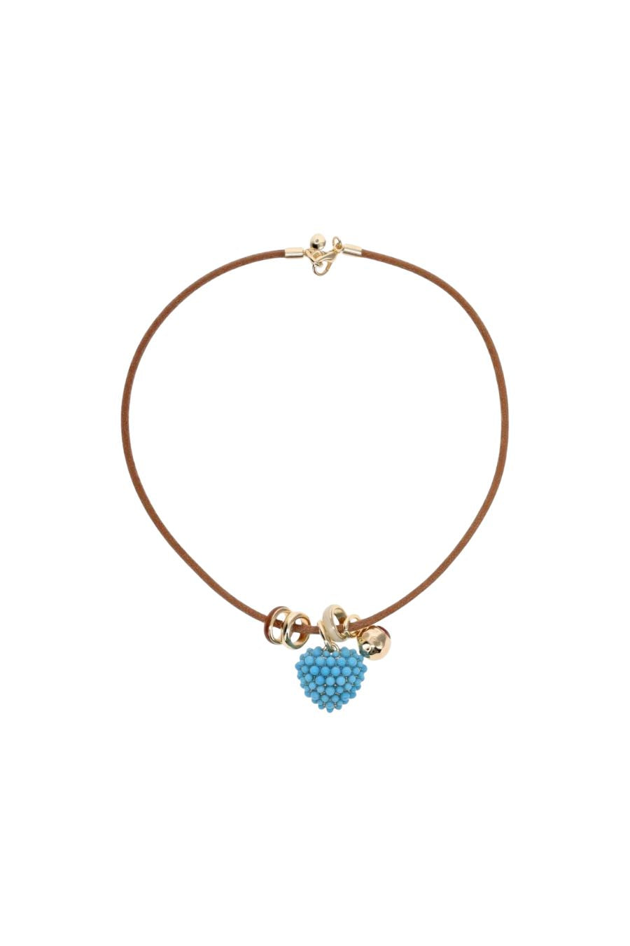 Leather Stone Slider Necklace in Brown/Turquoise