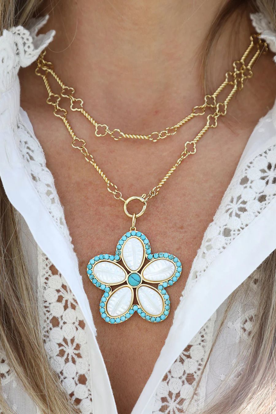 Puka Shell Pendant in Turquoise