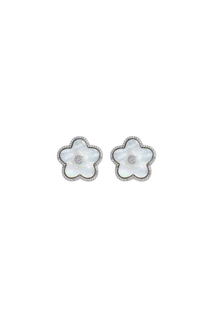 Pave Azalea Stacked Stud in MOP
