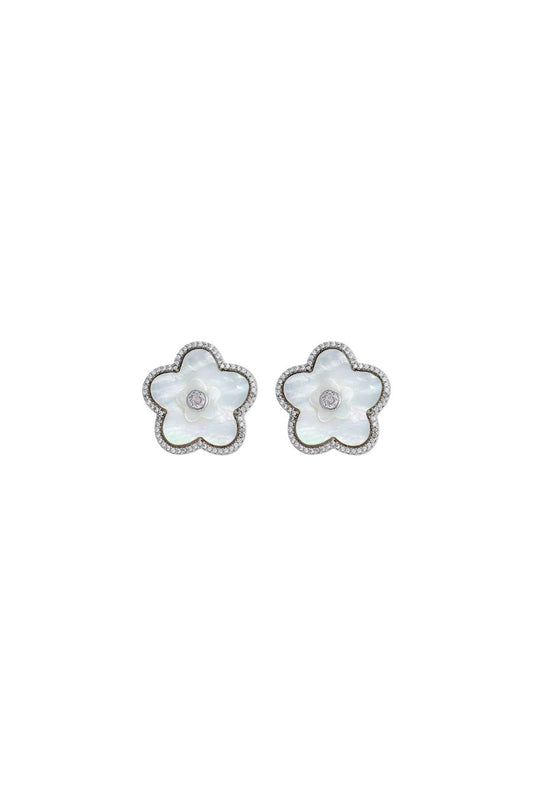 Pave Azalea Stacked Stud in MOP