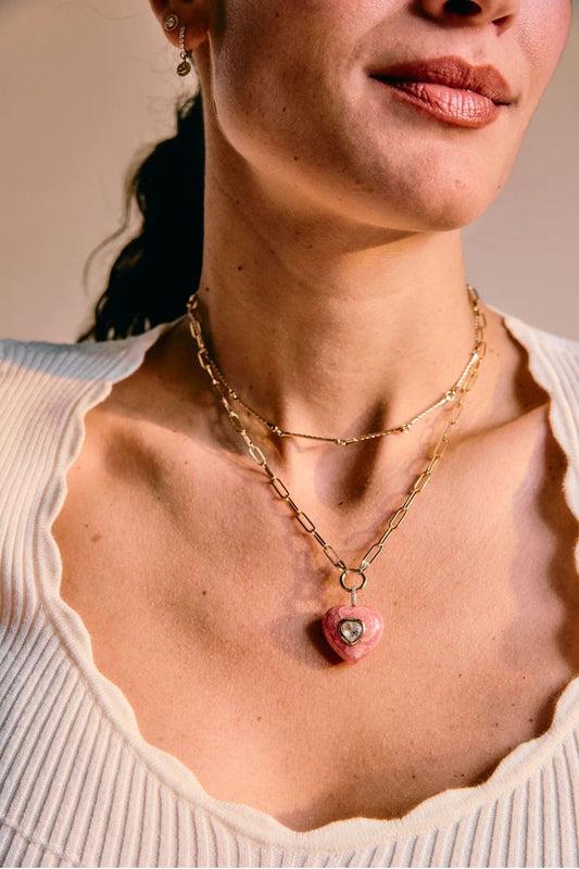 Pink Rhodochrosite Heart Pendant