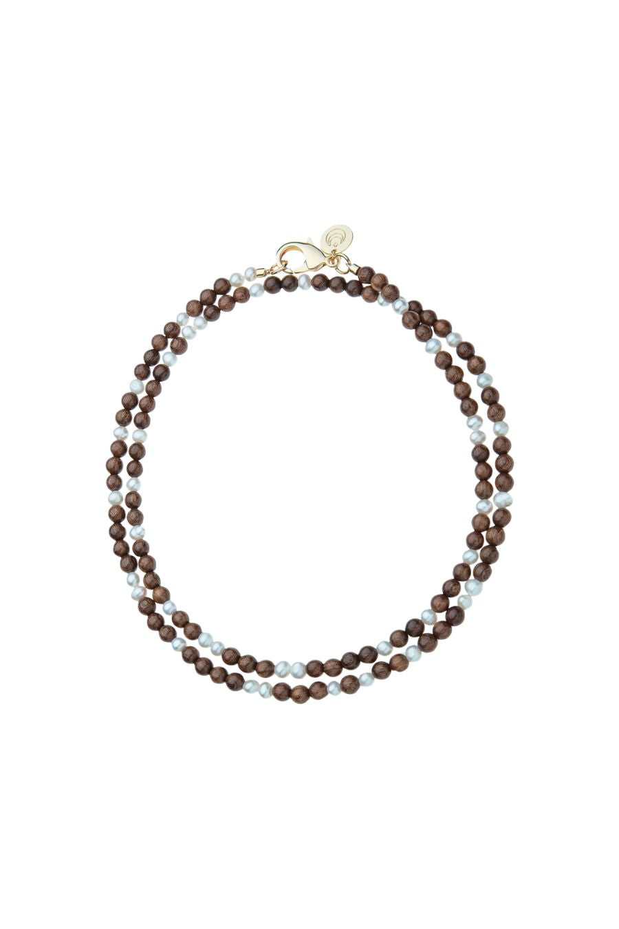 Double Wrap Wood and Pearl Necklace