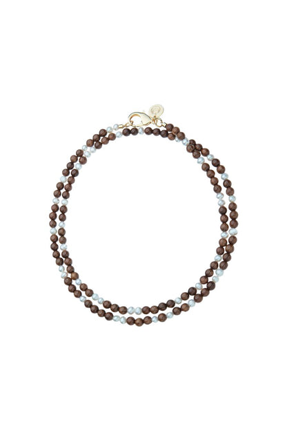 Double Wrap Wood and Pearl Necklace