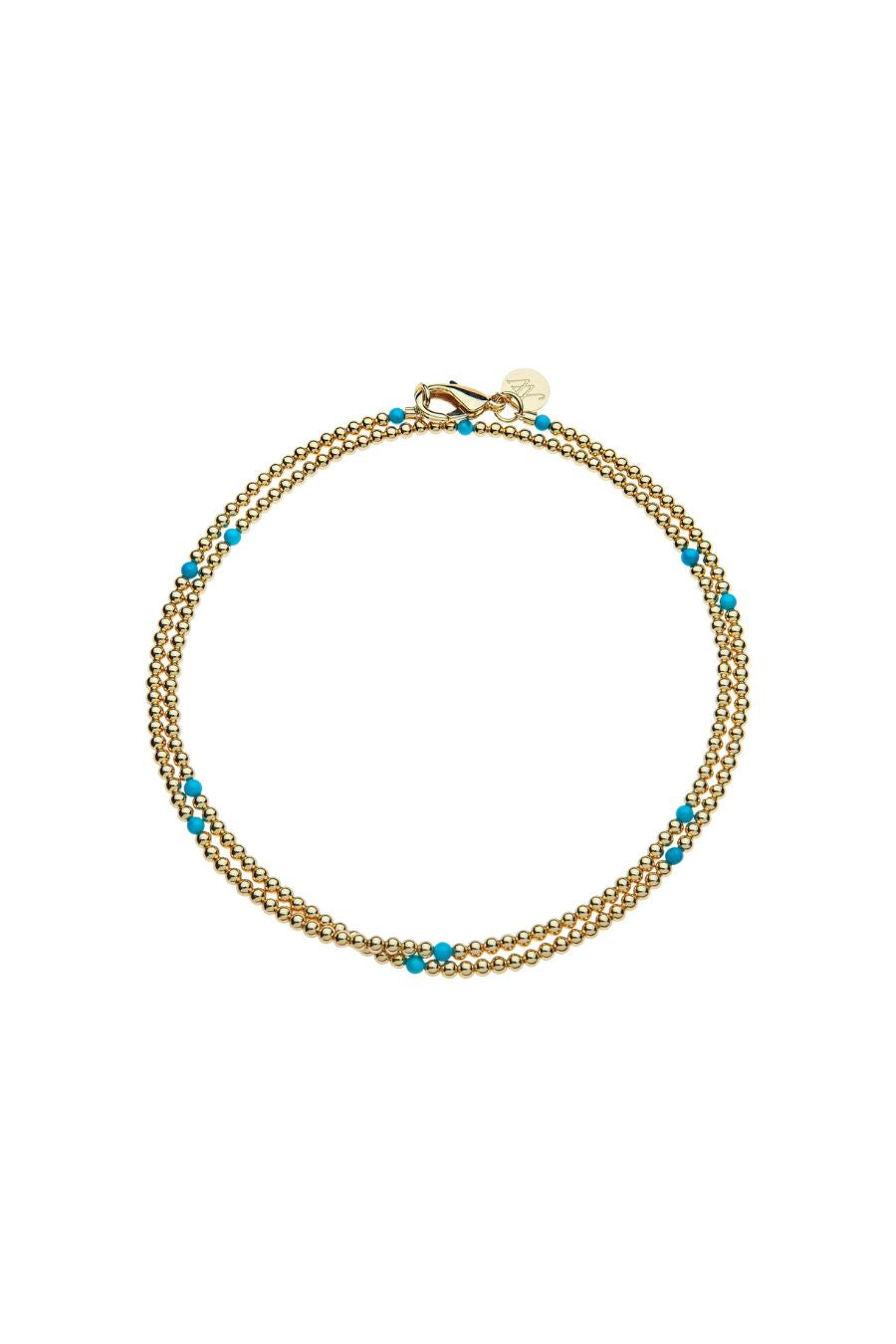 Double Wrap Gold Bead and Turquoise Necklace