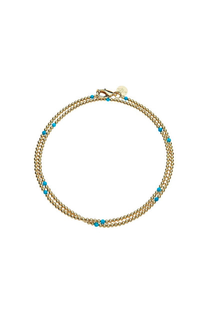 Double Wrap Gold Bead and Turquoise Necklace