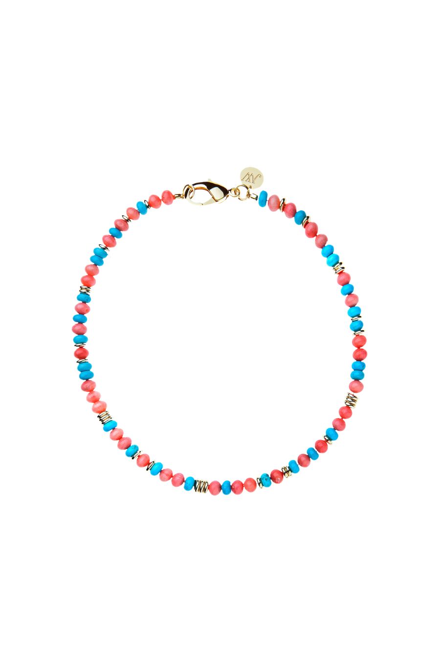 Gumdrop Beaded Necklace in Coral/Turquoise