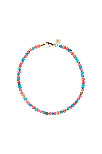 Gumdrop Beaded Necklace in Coral/Turquoise