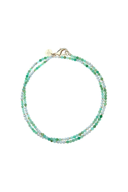 Double Wrap Beaded Necklace in Chrysoprase/Pearl