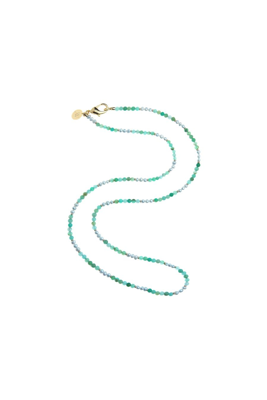 Double Wrap Beaded Necklace in Chrysoprase/Pearl