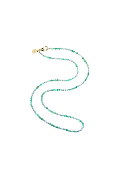 Double Wrap Beaded Necklace in Chrysoprase/Pearl