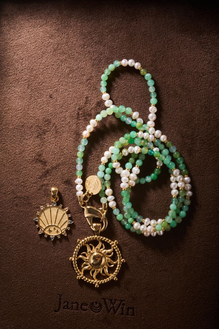 Double Wrap Beaded Necklace in Chrysoprase/Pearl