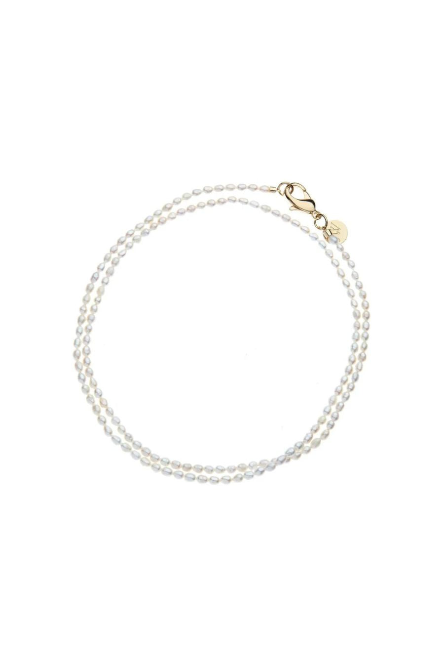Double Wrap Rice Pearl Necklace in White