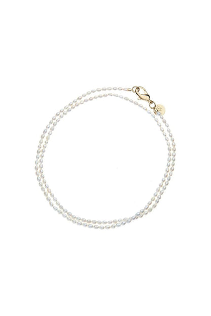 Double Wrap Rice Pearl Necklace in White