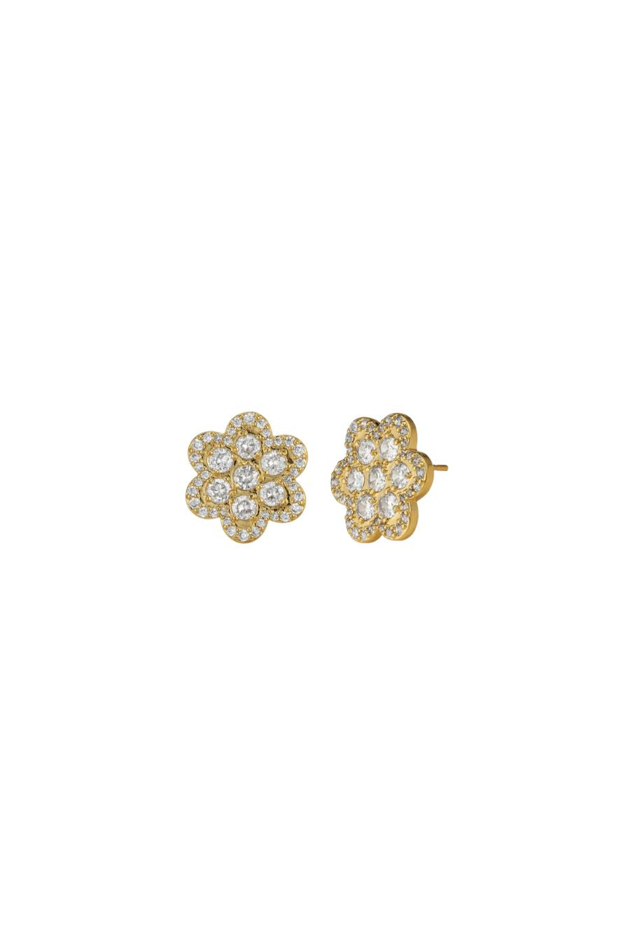 Asha Delphine Gold Pave Stud Earring, 14k vermeil pave flower stud