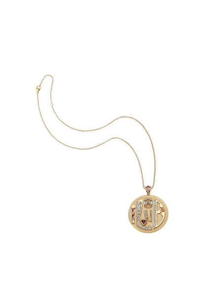 Jane Win Jumbo Love Embellished Coin Necklace, oversized embellished love coin pendant