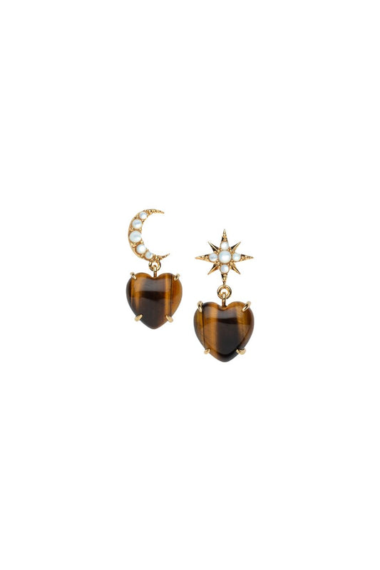 LOVE You To the Moon and Stars Earrings in Tiger's Eye
