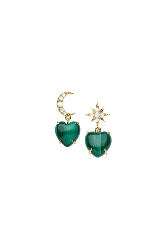LOVE You To the Moon and Stars Earrings in Malachite