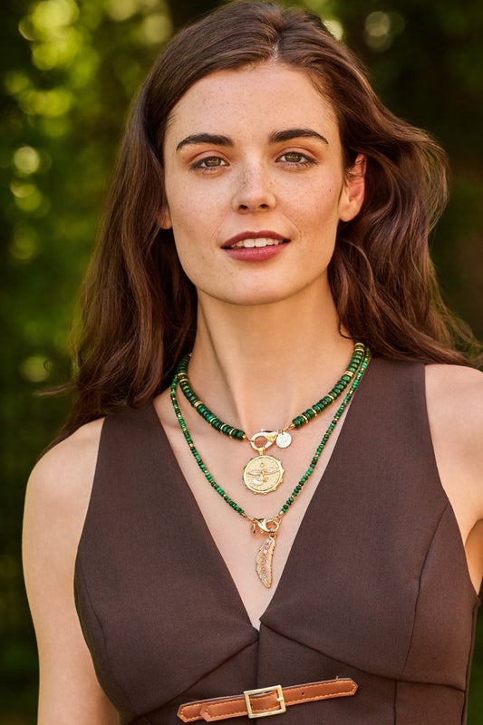 Double Wrap Beaded Necklace in Malachite